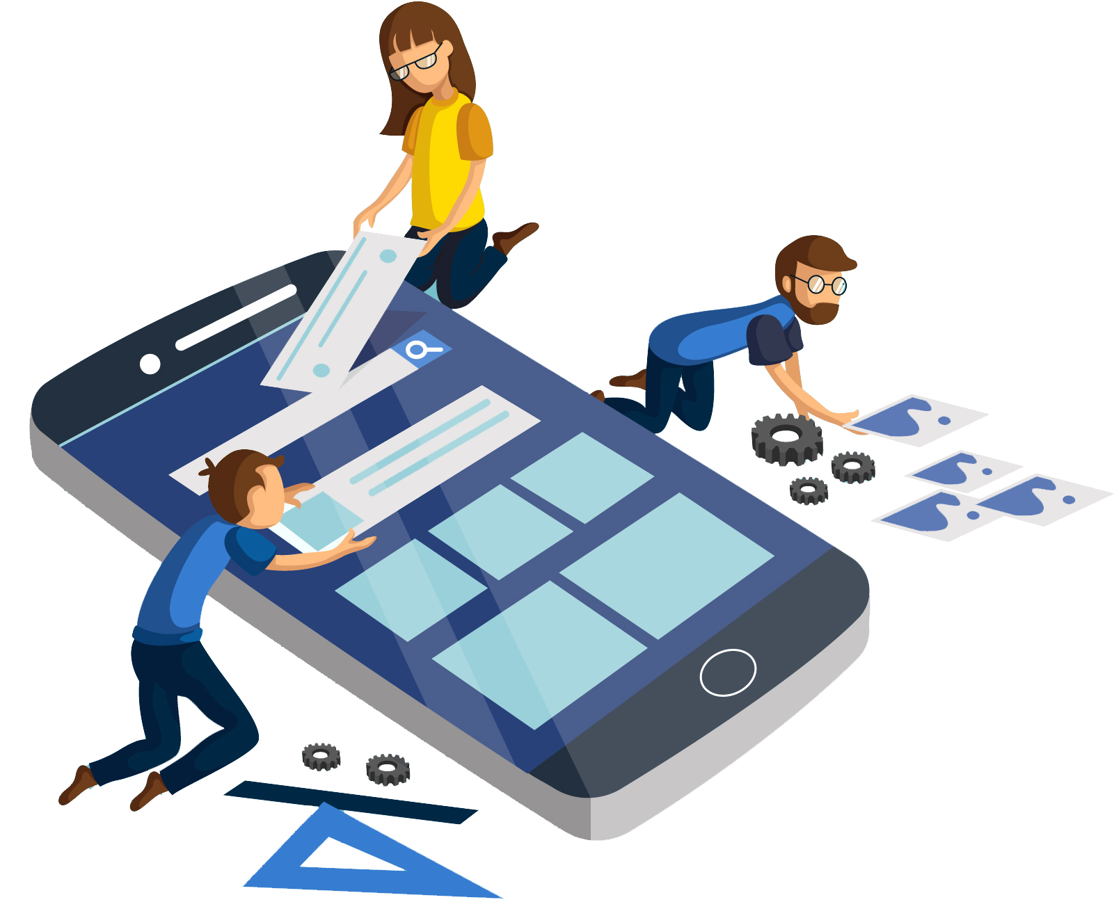 Mobile App Development Team Working PNG image