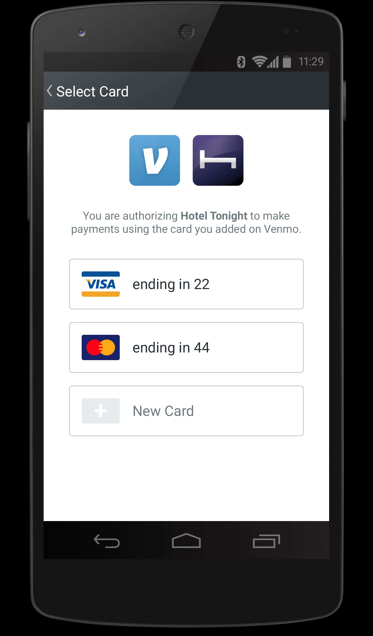 Mobile Payment Card Selection Screen PNG image