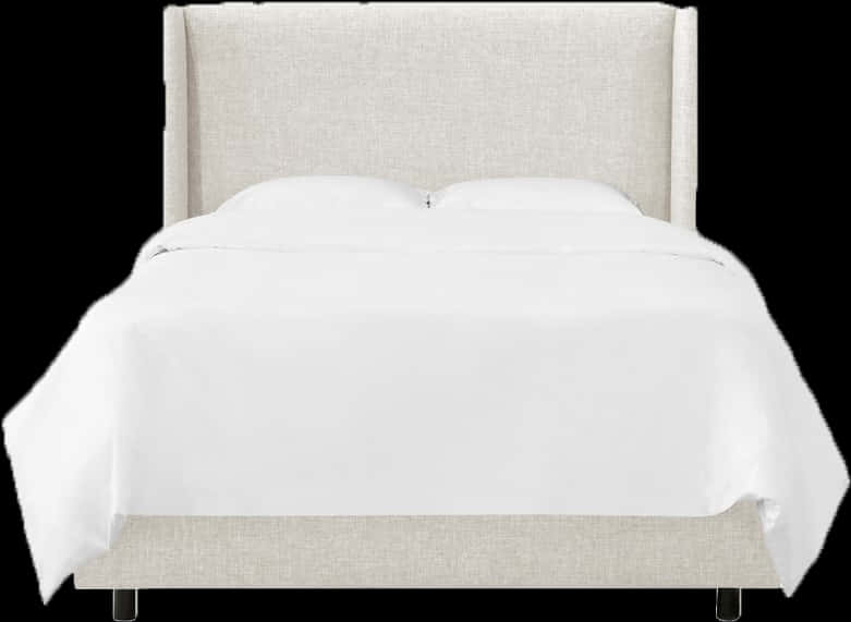 Modern Beige Upholstered Bedwith White Bedding PNG image