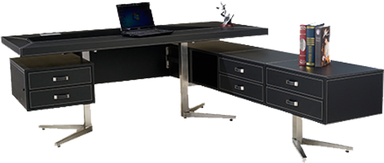 Modern Black Computer Desk Setup PNG image