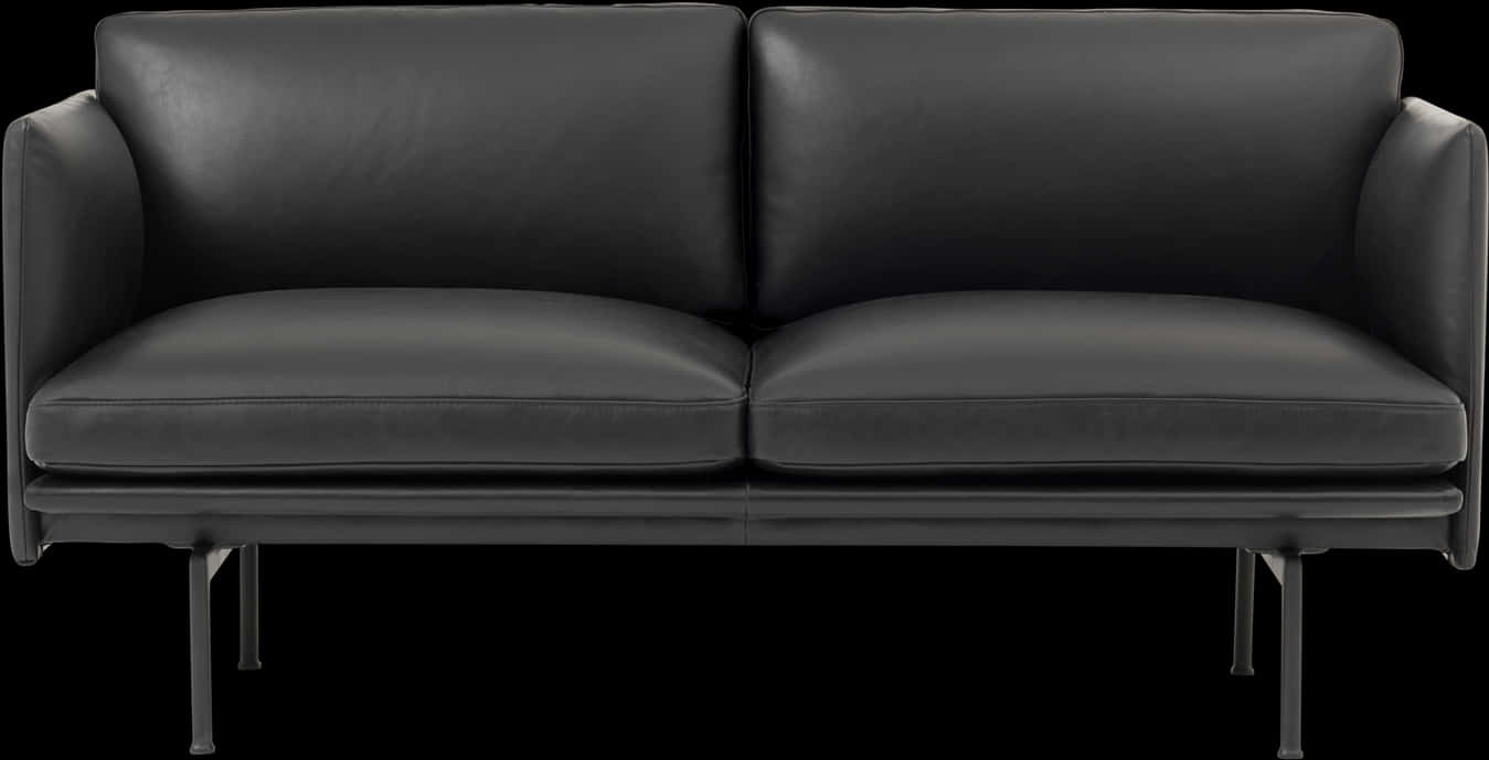 Modern Black Leather Sofa PNG image