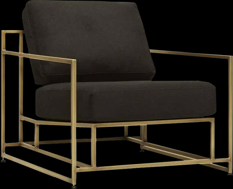 Modern Black Upholstered Armchairwith Gold Frame PNG image