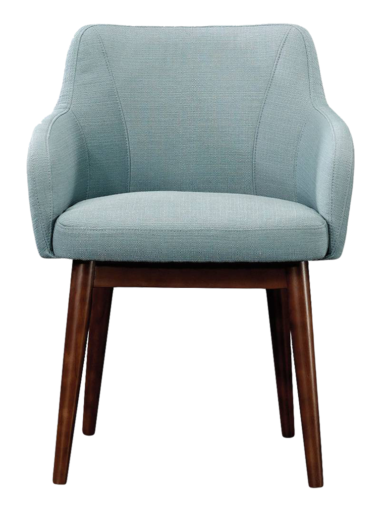 Modern Blue Armchair Wooden Legs PNG image