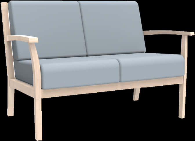 Modern Blue Couch Wooden Frame PNG image
