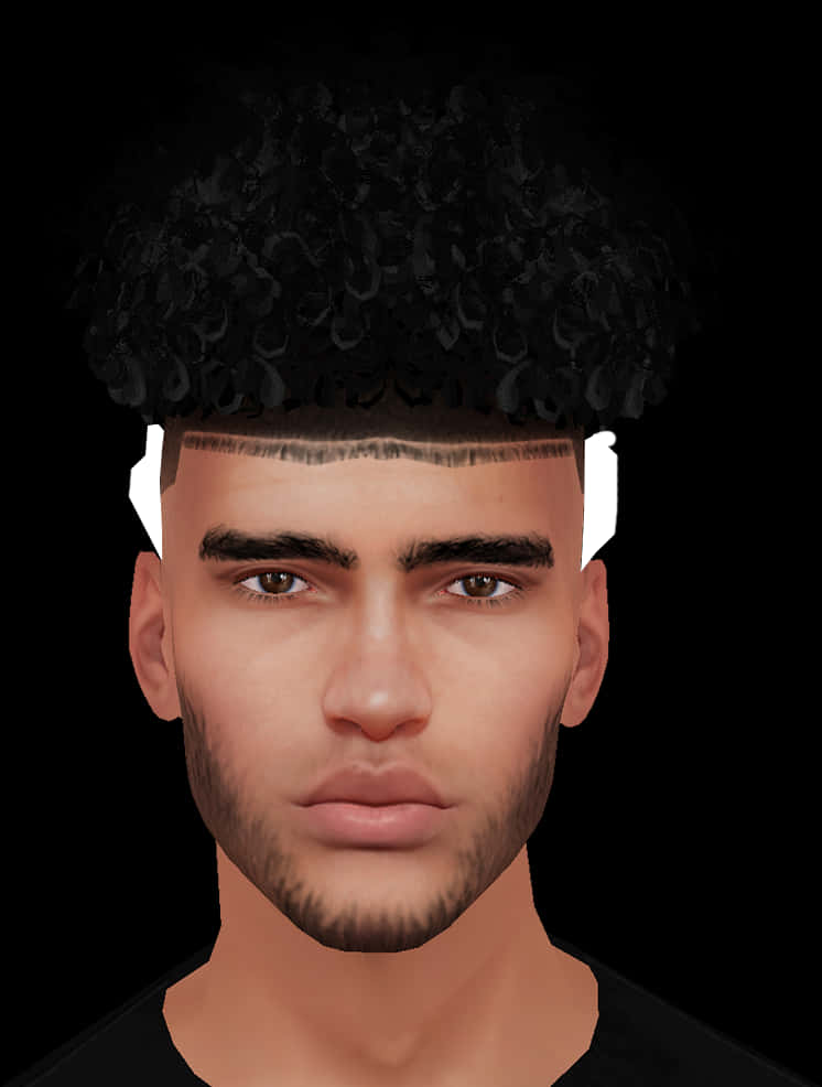 Modern Curly Top Fade Hairstyle PNG image