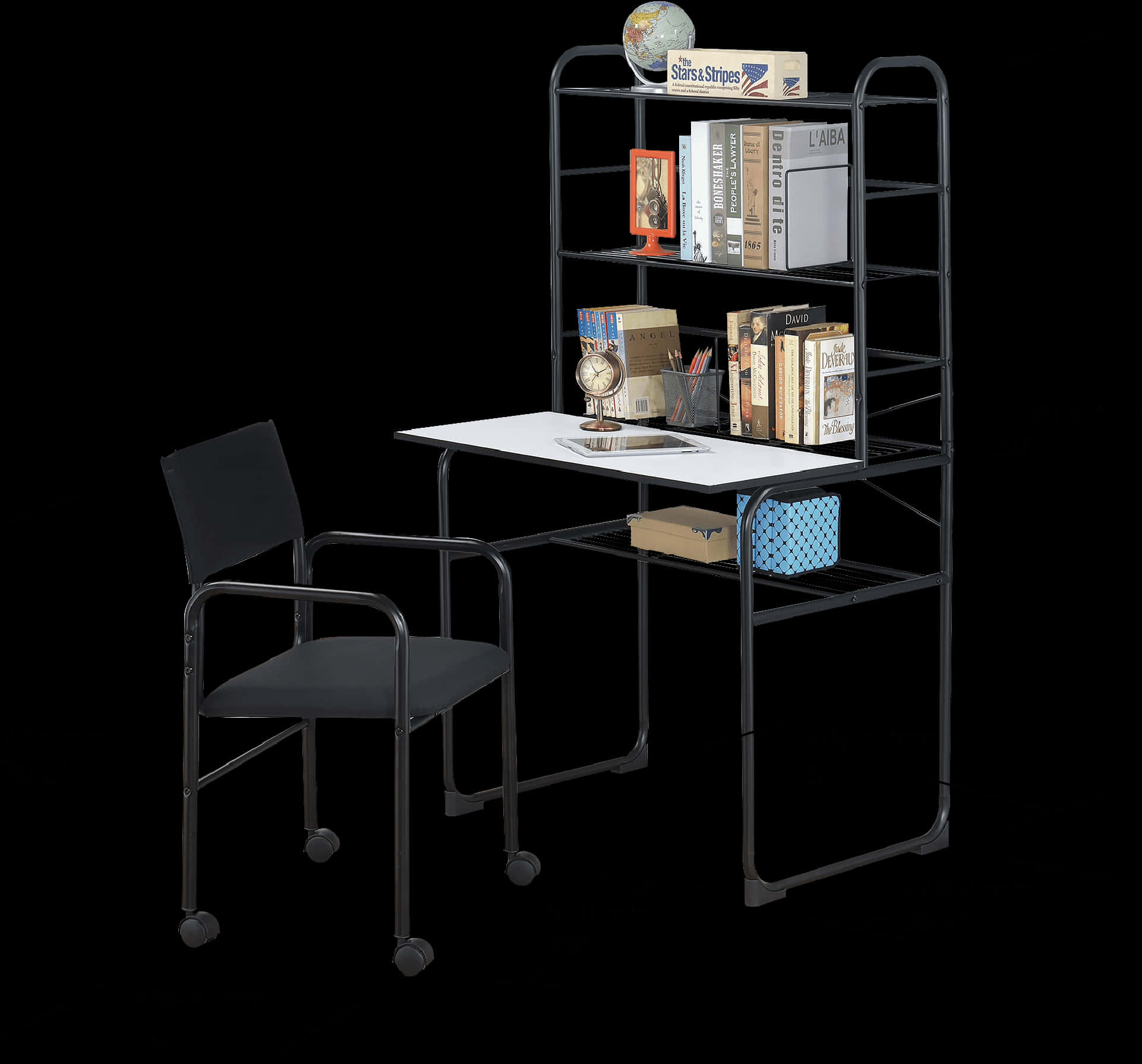 Modern Deskwith Shelvesand Chair PNG image