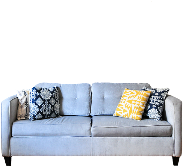 Modern Gray Sofawith Decorative Pillows PNG image