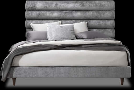 Modern Grey Upholstered Bed PNG image