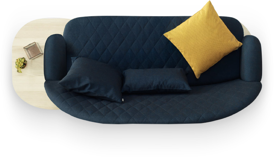 Modern Navy Sofawith Yellow Accent Pillow PNG image