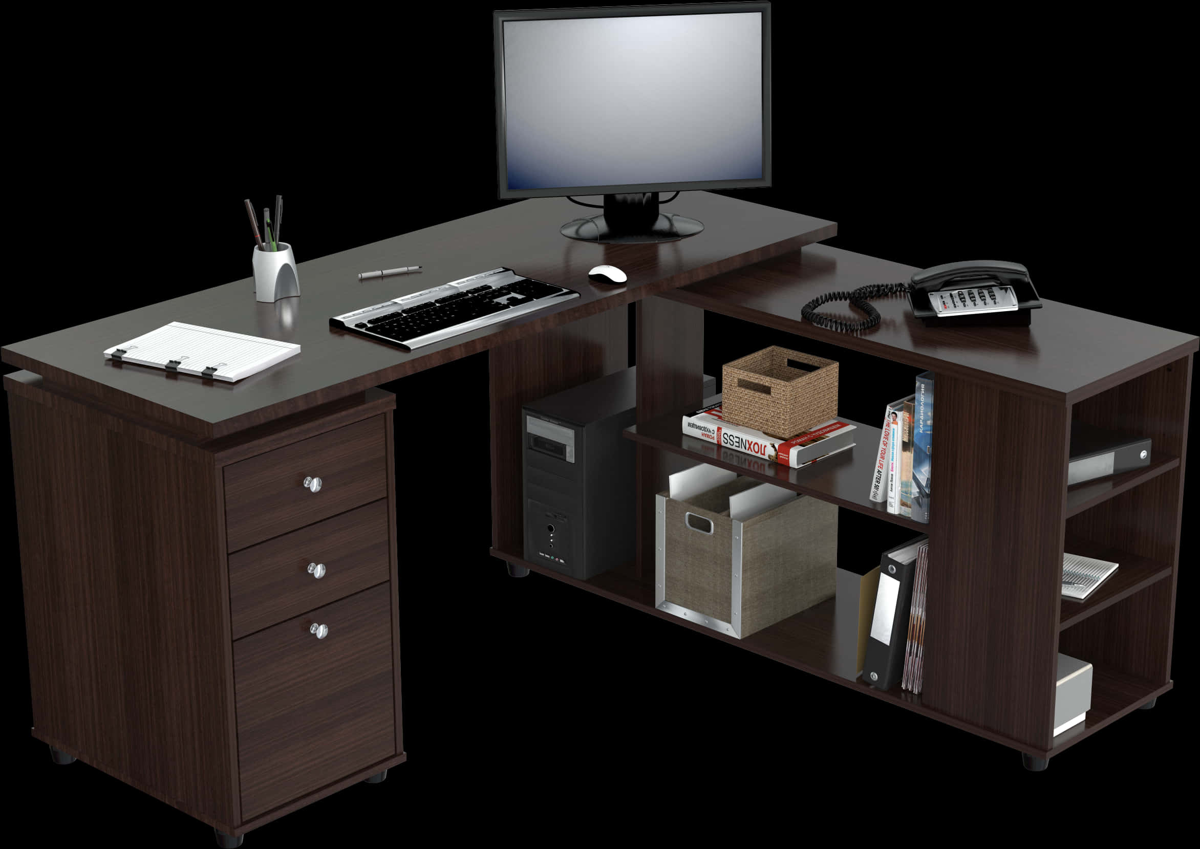 Modern Office Desk Setup PNG image