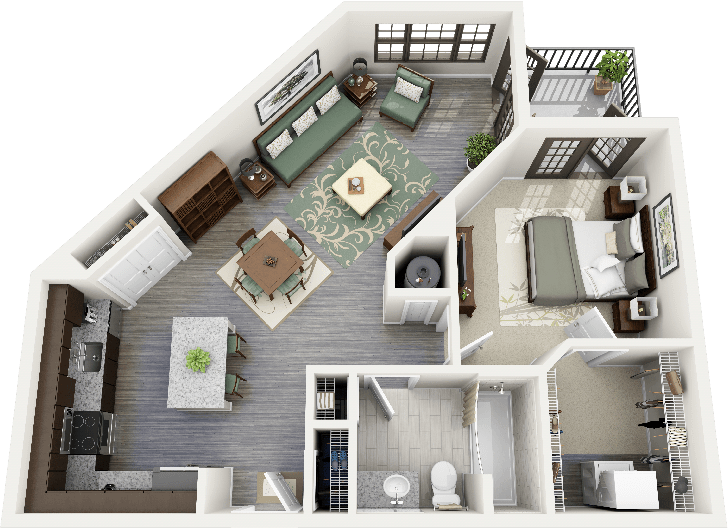 Modern One Bedroom Apartment Layout PNG image