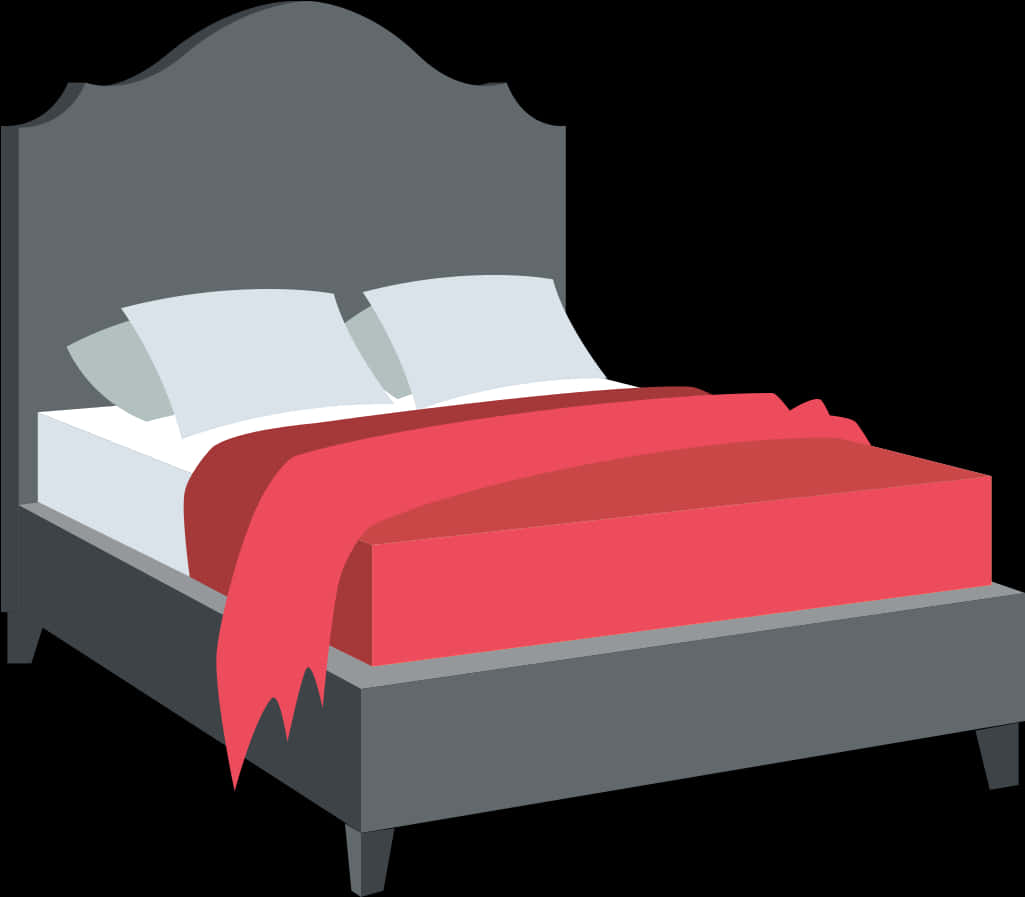 Modern Red Blanket Bed Illustration PNG image