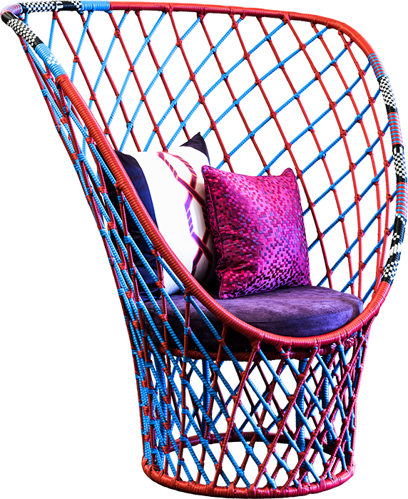 Modern Redand Blue Woven Chair PNG image