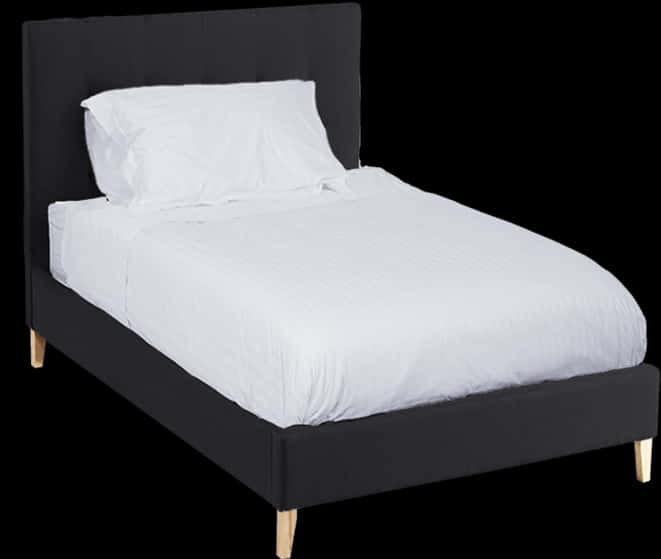 Modern Single Bed Black Frame White Bedding PNG image