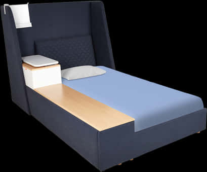 Modern Single Bed With Headboardand Side Table PNG image