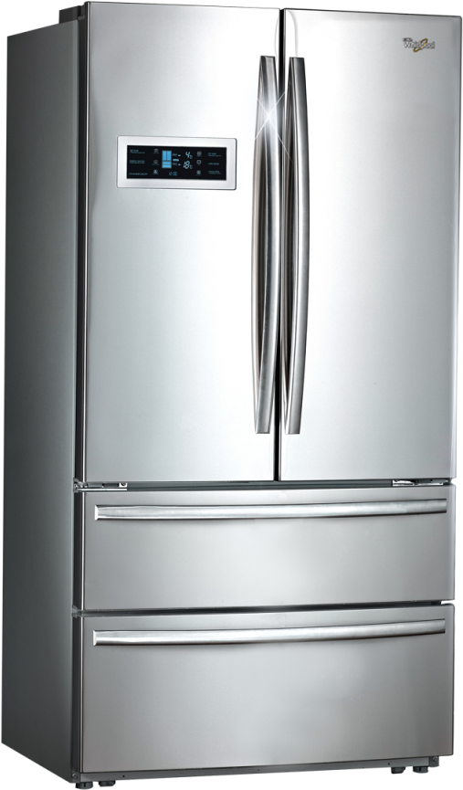 Modern Stainless Steel French Door Refrigerator PNG image