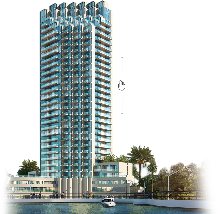 Modern Waterfront Skyscraper Design PNG image