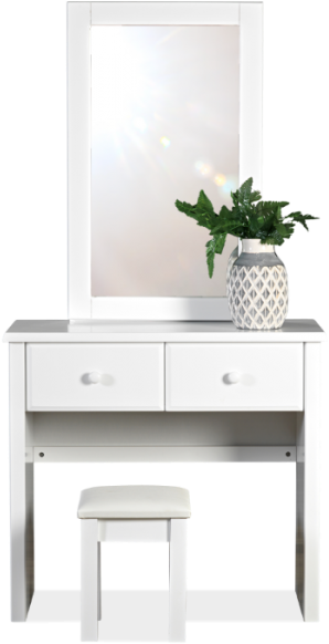 Modern White Dressing Tablewith Mirrorand Stool PNG image