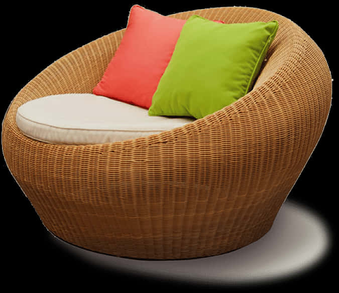 Modern Wicker Armchairwith Cushions PNG image