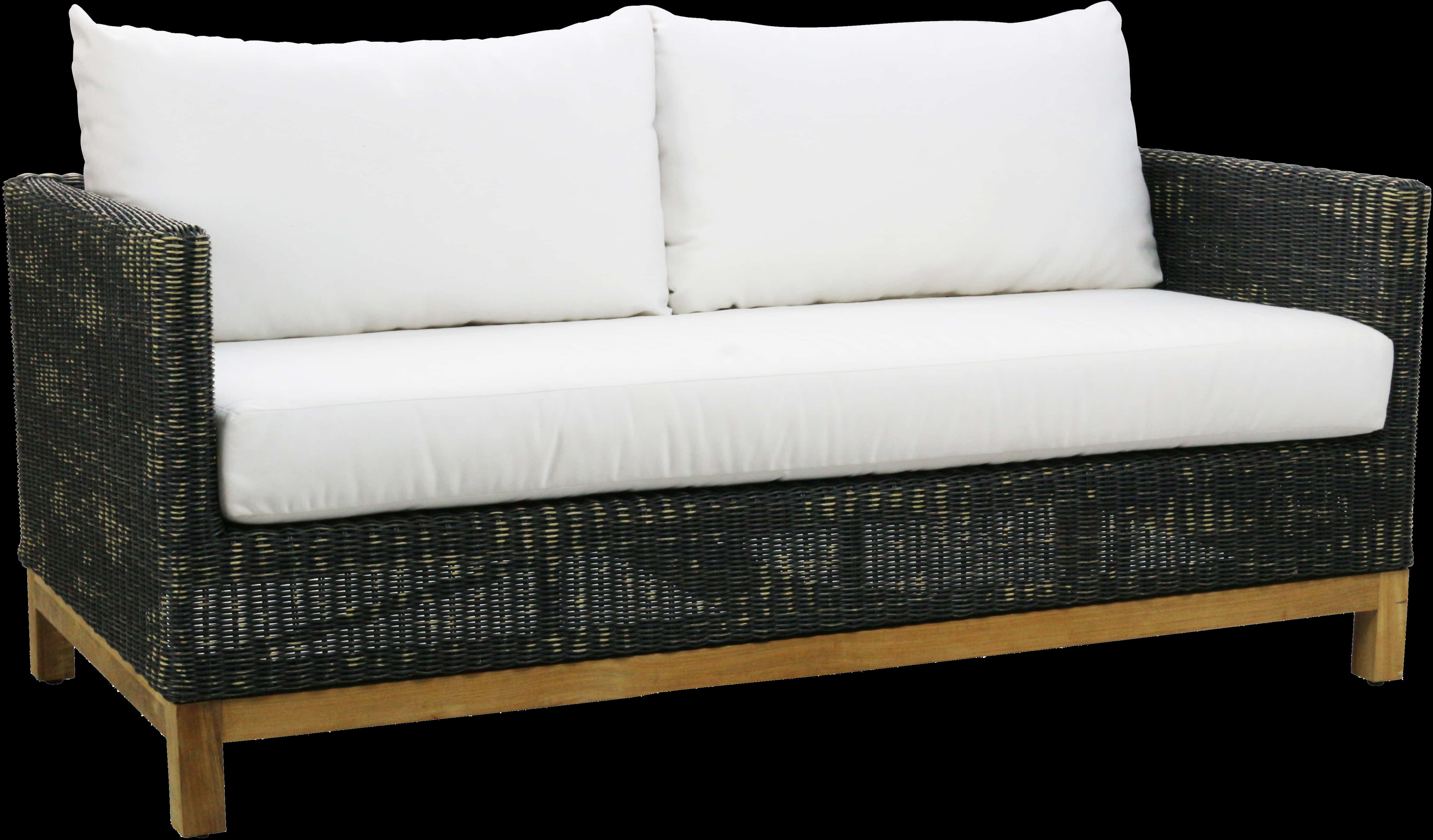 Modern Wicker Love Seat With White Cushions PNG image