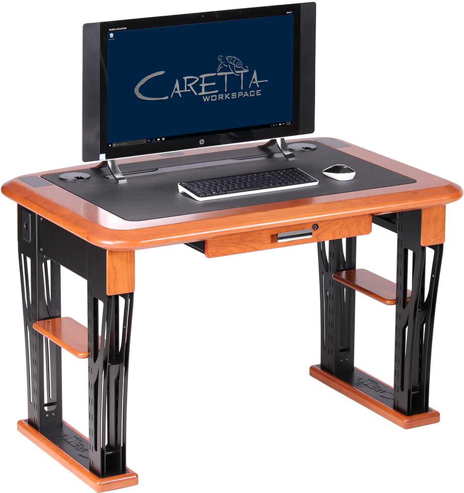 Modern Wooden Computer Desk Setup PNG image