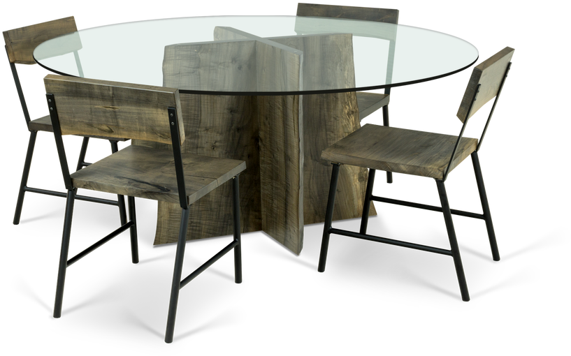 Modern Wooden Dining Setwith Glass Top.png PNG image