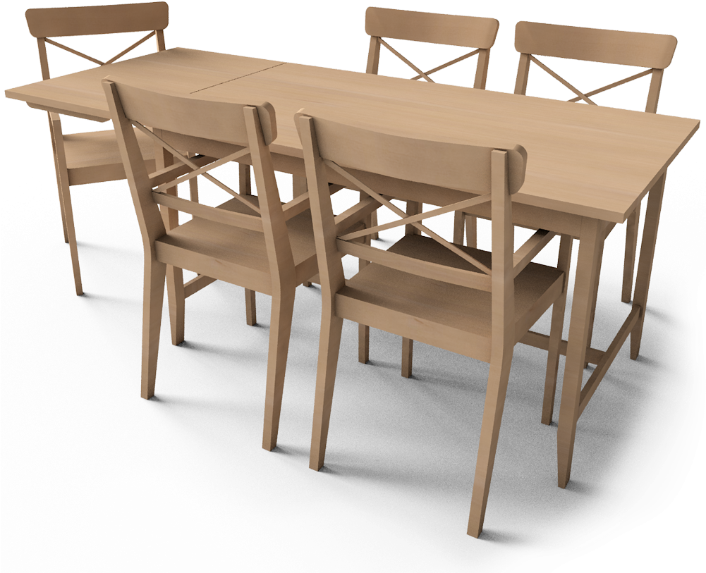 Modern Wooden Dining Table Set PNG image