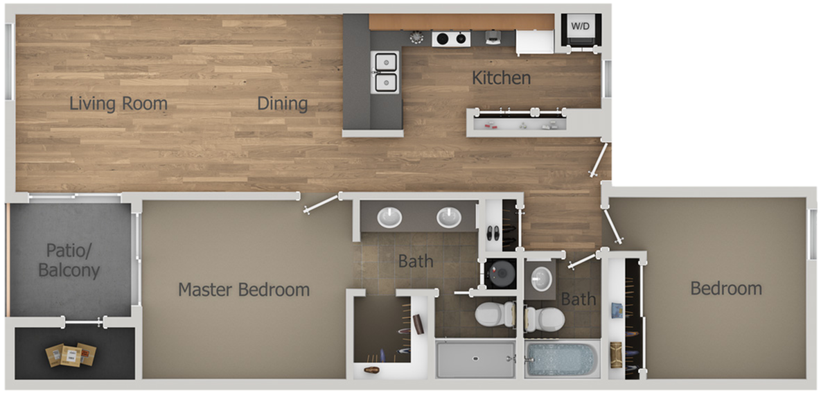 Modern2 Bedroom Apartment Floor Plan PNG image