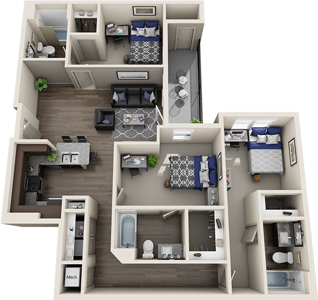 Modern2 Bedroom Apartment Layout PNG image