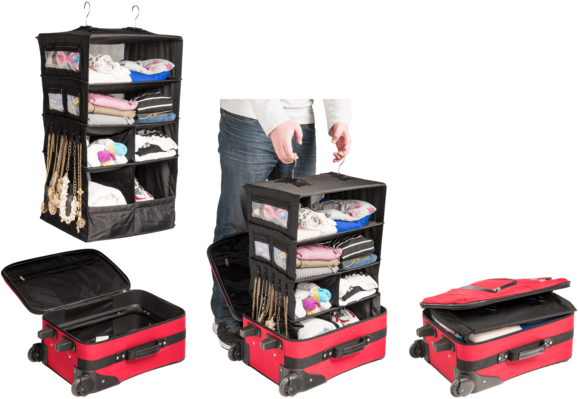 Modular Travel Suitcase Organizer Set PNG image