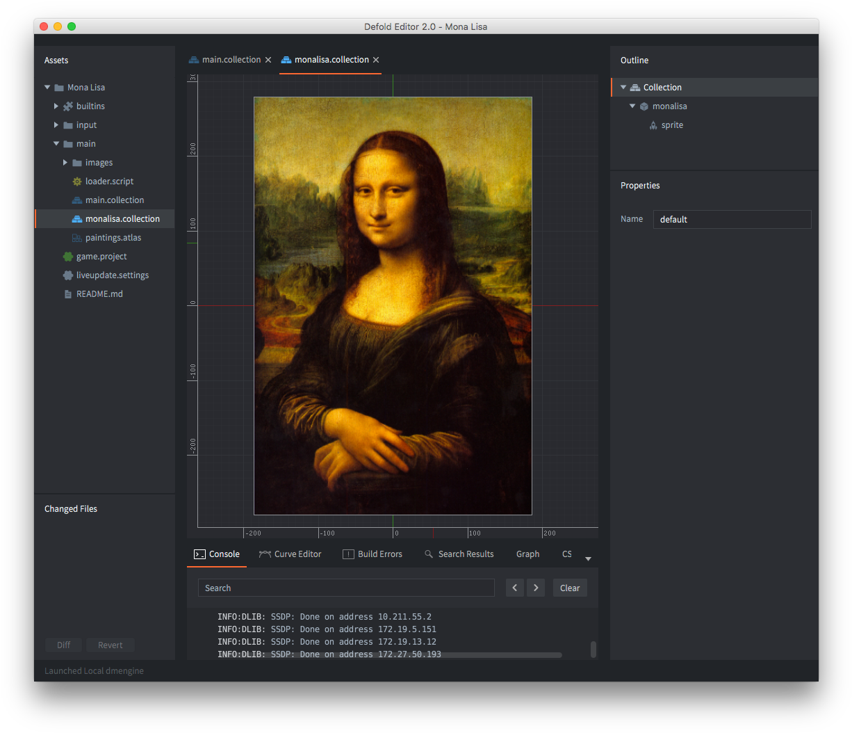 Mona Lisa Defold Editor Screenshot PNG image