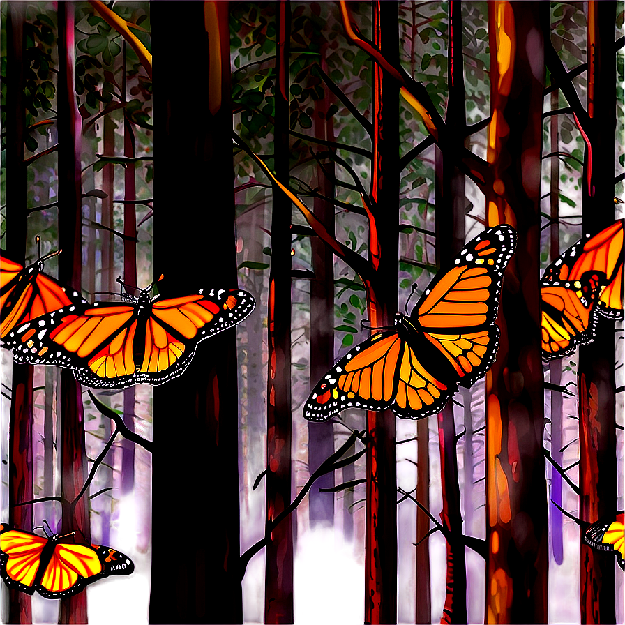 Monarch Butterflies In Forest Png Rcd PNG image