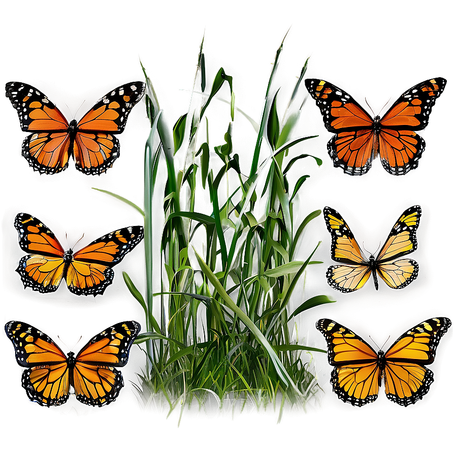 Monarch Butterflies In Grass Png Grh PNG image