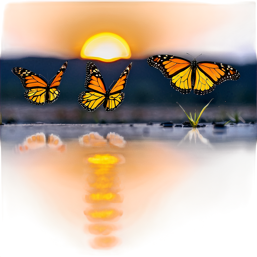 Monarch Butterflies In Sunset Png Lru PNG image