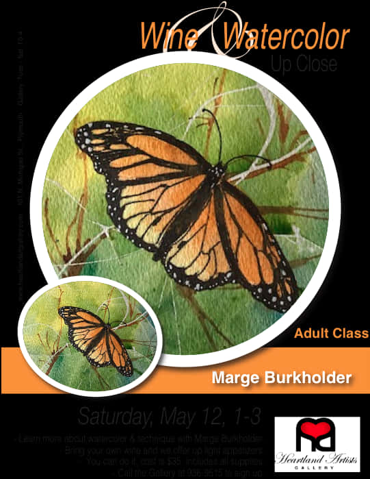 Monarch Butterfly Watercolor Class Flyer PNG image
