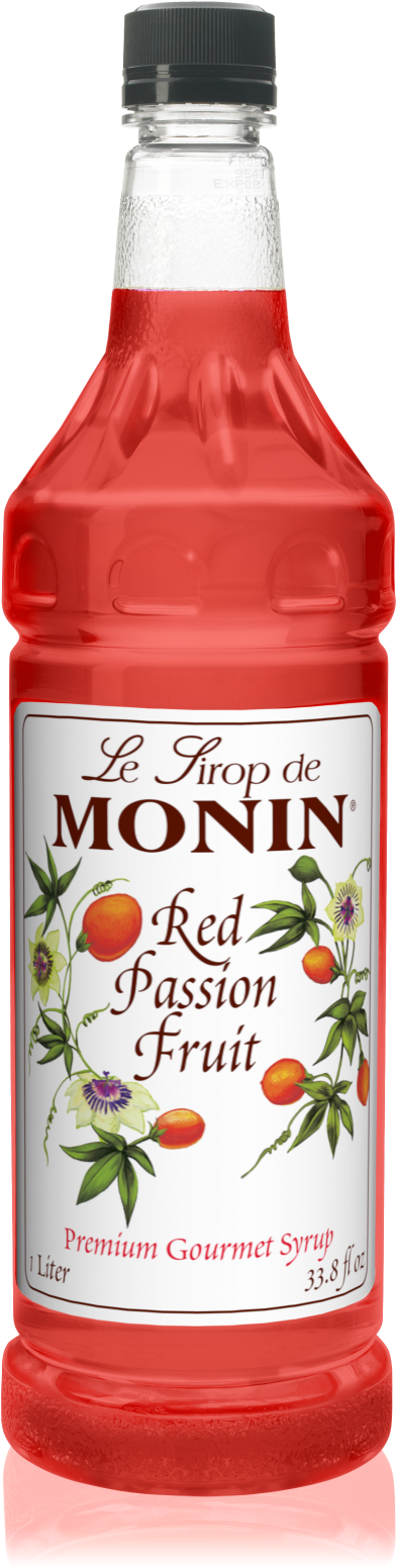 Monin Red Passion Fruit Syrup Bottle PNG image