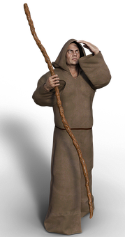 Monk_with_ Staff_in_ Hooded_ Robe PNG image