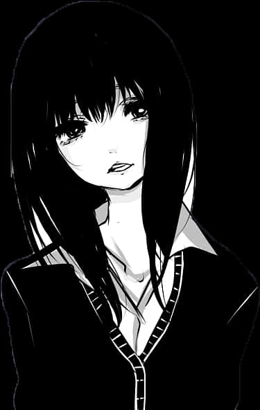 Monochrome_ Anime_ Girl_ Portrait PNG image
