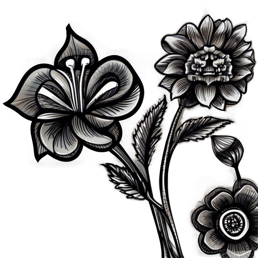 Monochrome Flower Doodle Png Twa39 PNG image