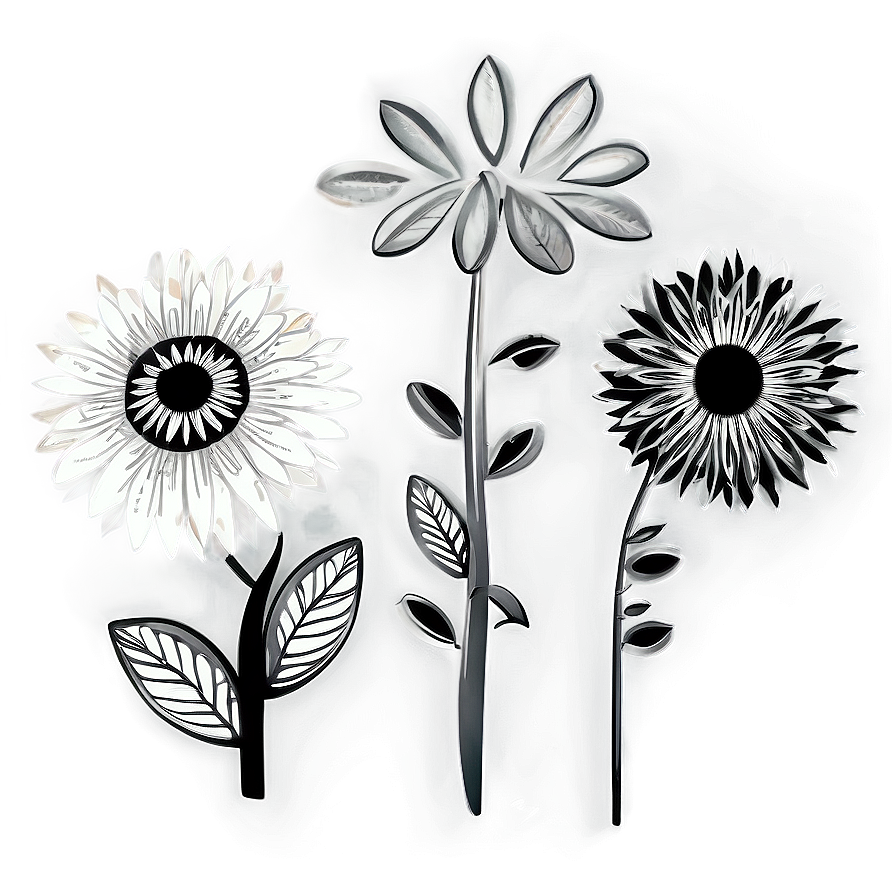 Monochrome Flowers Design Png 63 PNG image