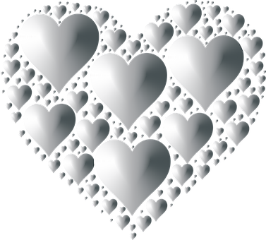 Monochrome Hearts Collage PNG image