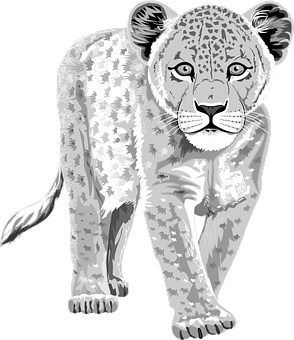 Monochrome Leopard Illustration PNG image