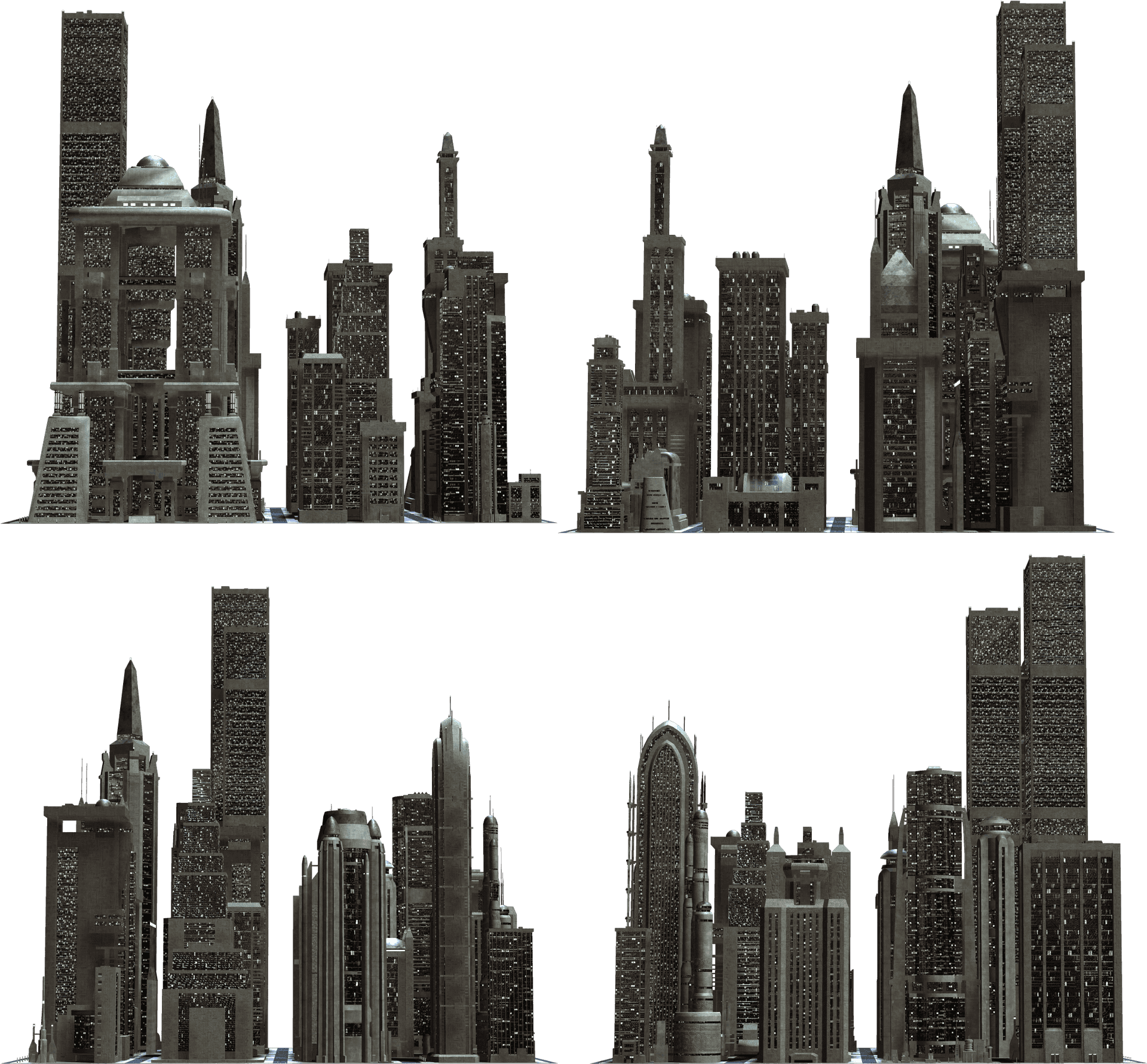 Monochrome Skyscraper Cityscape Silhouette PNG image