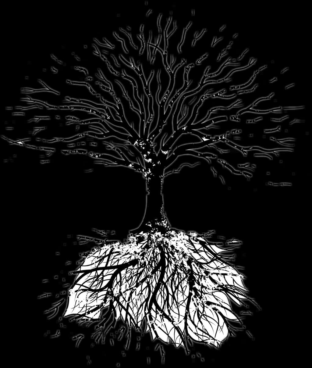 Monochrome_ Tree_with_ Roots PNG image