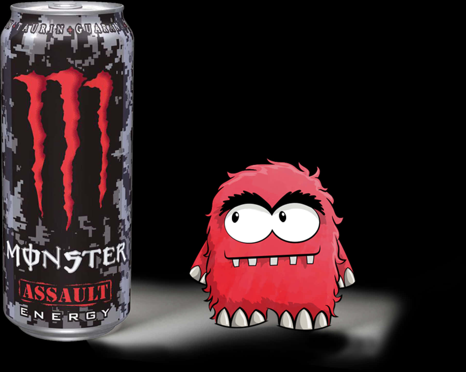 Monster Assault Energy Drinkwith Cartoon Monster PNG image