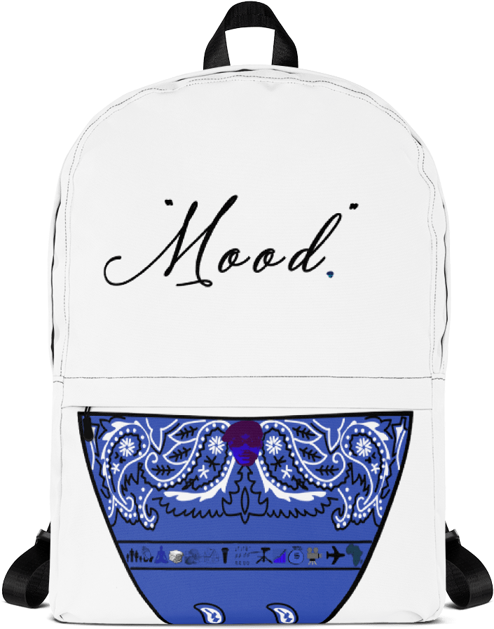 Mood Printed Backpackwith Blue Paisley Design PNG image