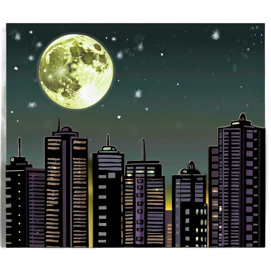 Moon Shining Over City Png 06132024 PNG image