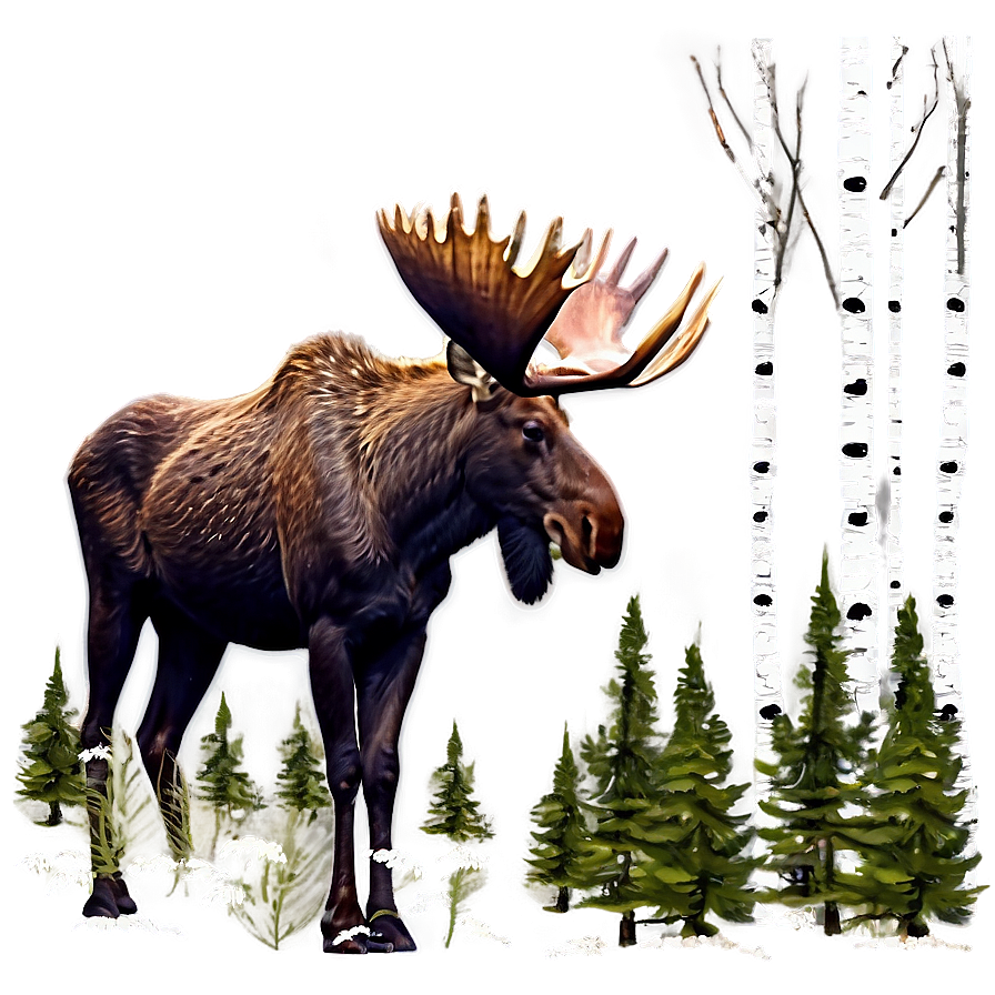Moose And Forest Birds Png 05242024 PNG image