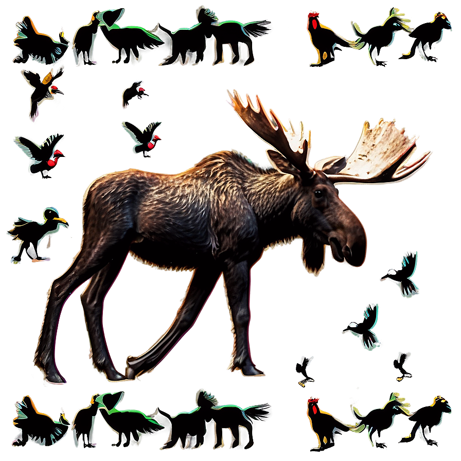 Moose And Forest Birds Png 05242024 PNG image