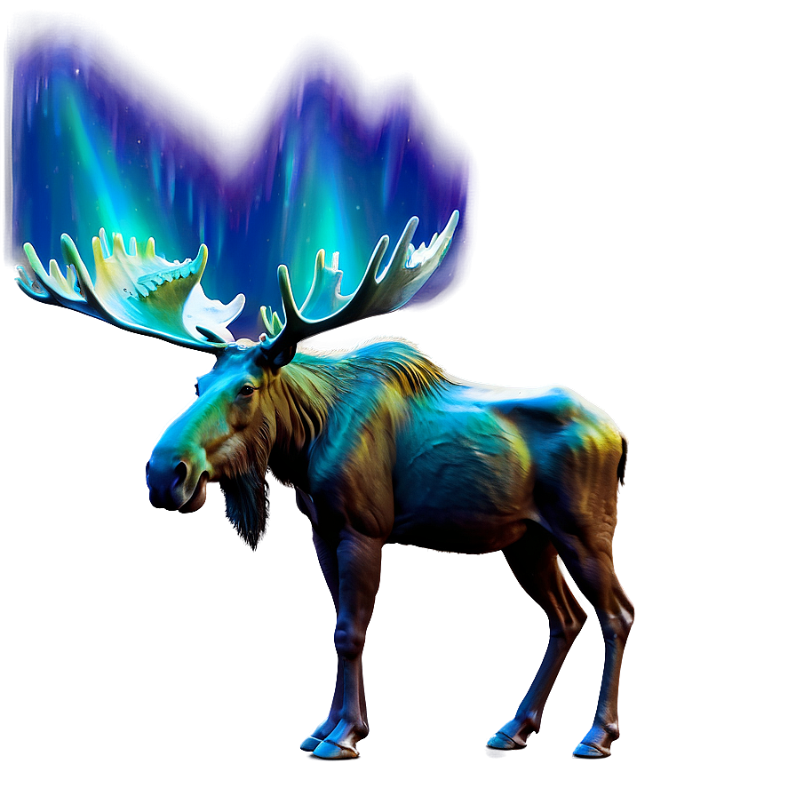 Moose And Northern Lights Png Prm PNG image